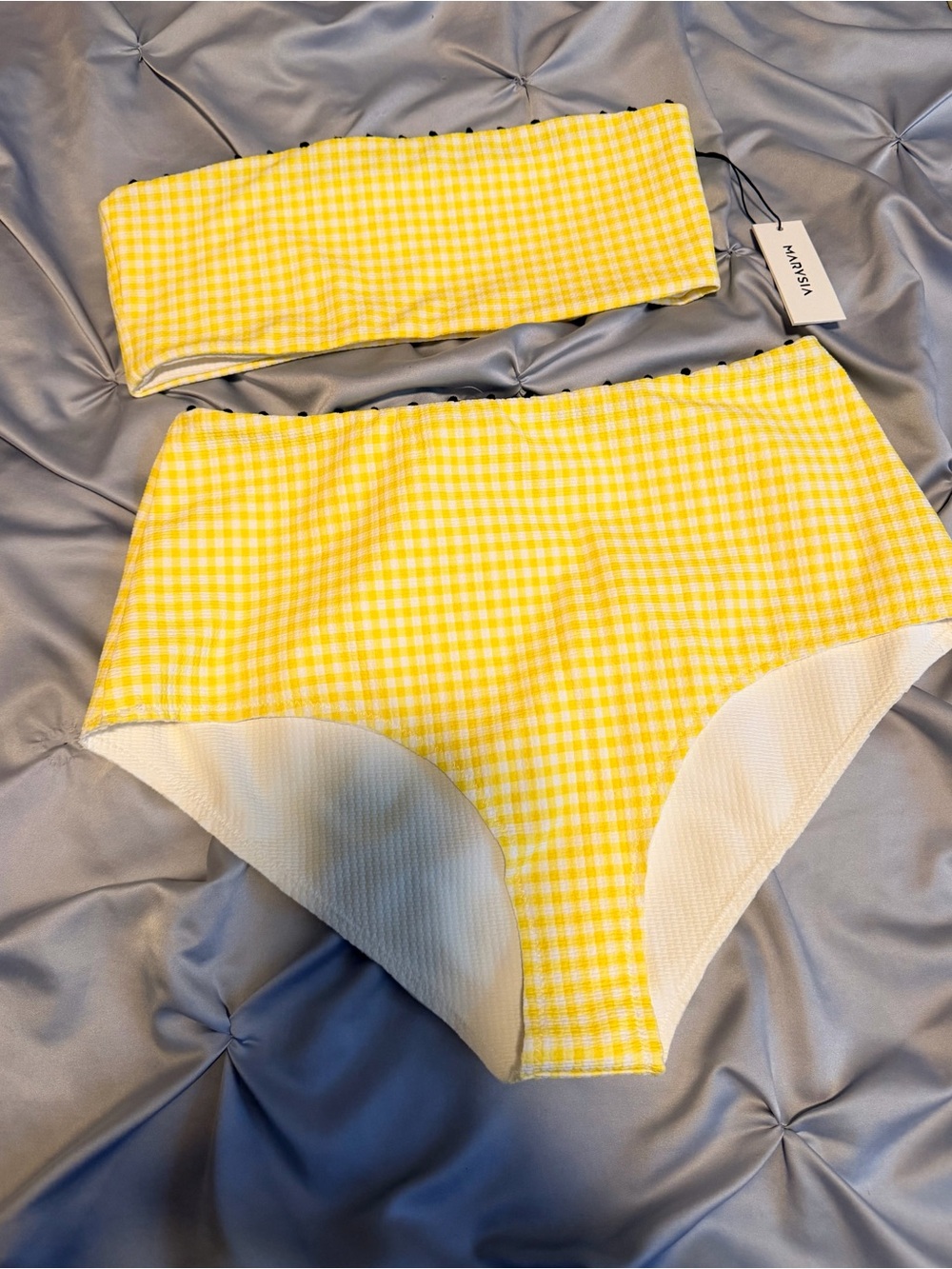 Marysia Swim Yellow Gingham Bandeau Bikini Set